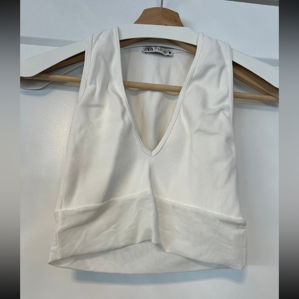 Zara Ribbed White Top S